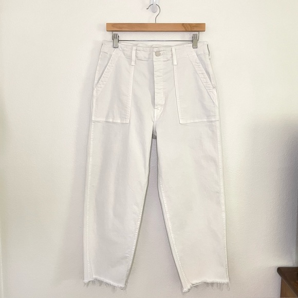 Mother Patch Pocket Private Ankle Fray Crop Jean Cream Puffs Off White 30 - Picture 6 of 16